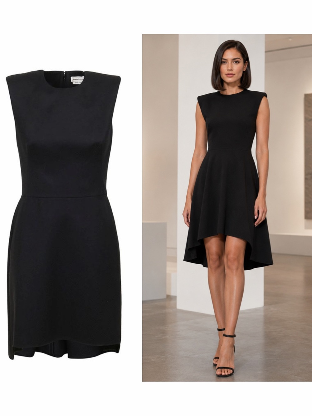 Alexander McQueen Black Wool Mini Dress Asymmetric High Low 8 Cocktail NWT 🟡